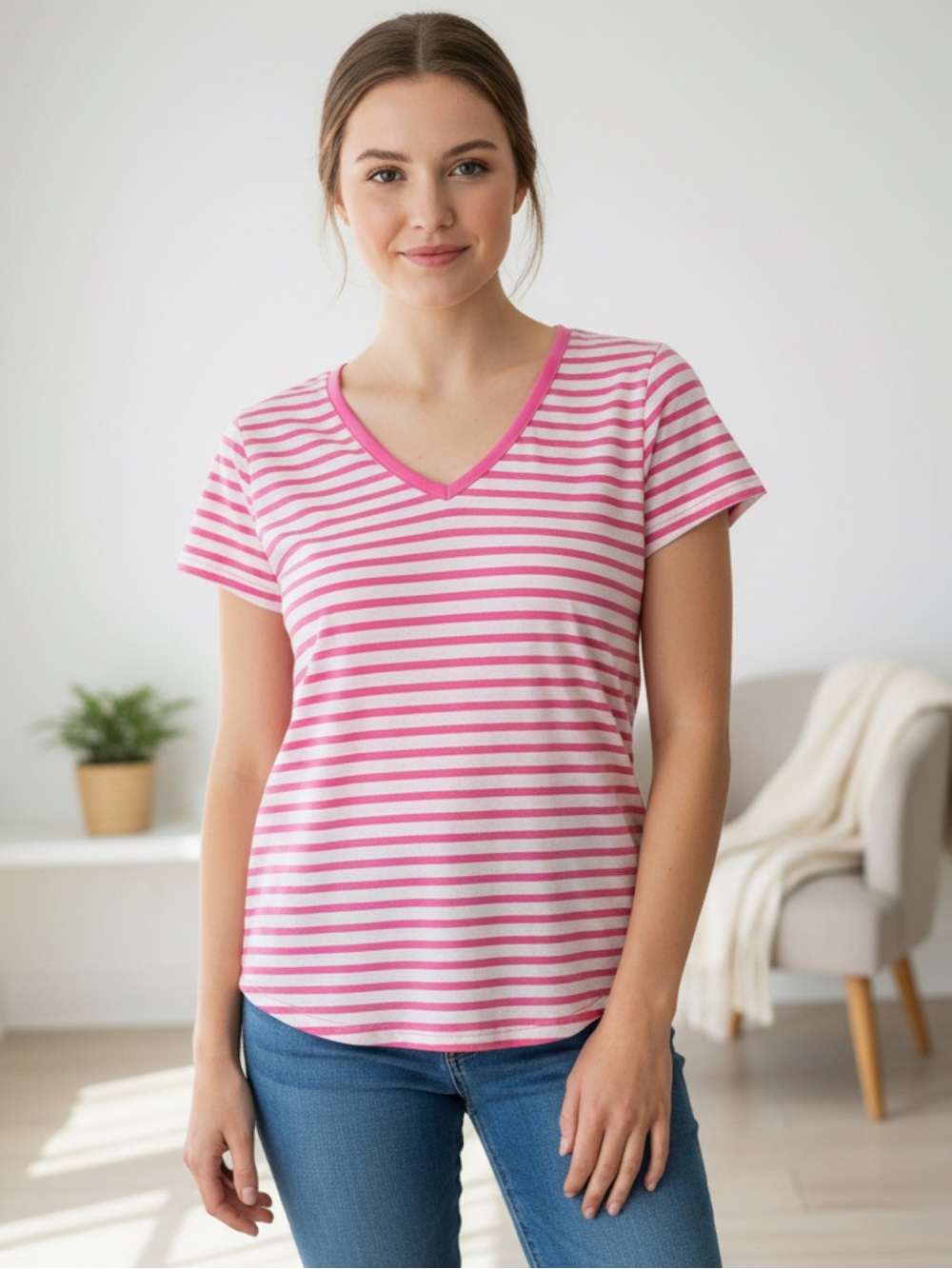 torrid Classic Fit Pink & White Striped Tee • 25" p2p, 27" length